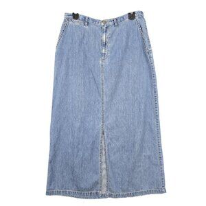 Liz Claiborne Lizwear Denim Maxi Skirt Womens 12 Front Slit Cotton Blue Modest